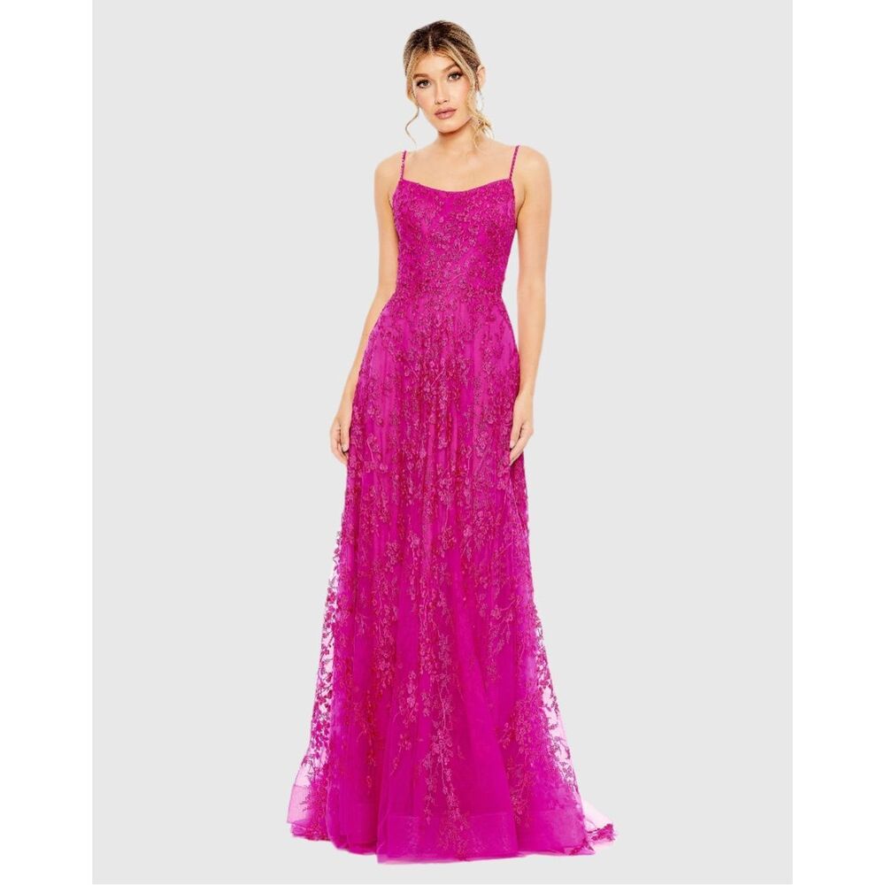 NWT MAC DUGGAL Floral Applique Cami A Line Gown US 4 $598